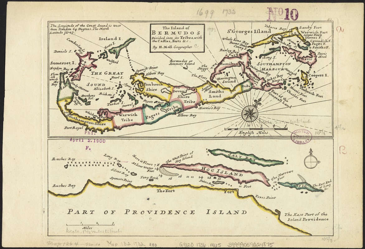 The island of Bermudos divided into its tribes, with the castles, forts &c