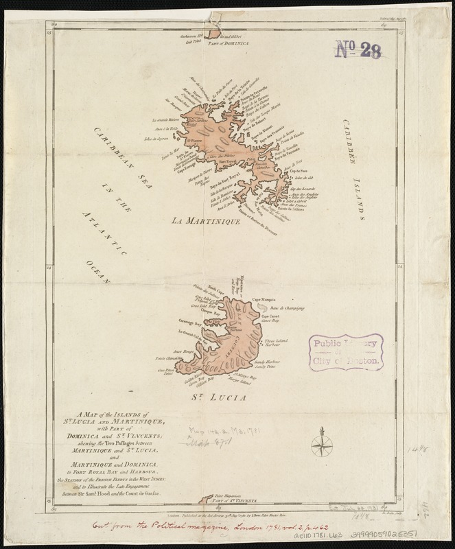 A map of the islands of St. Lucia and Martinique, with part of Dominica and St. Vincents