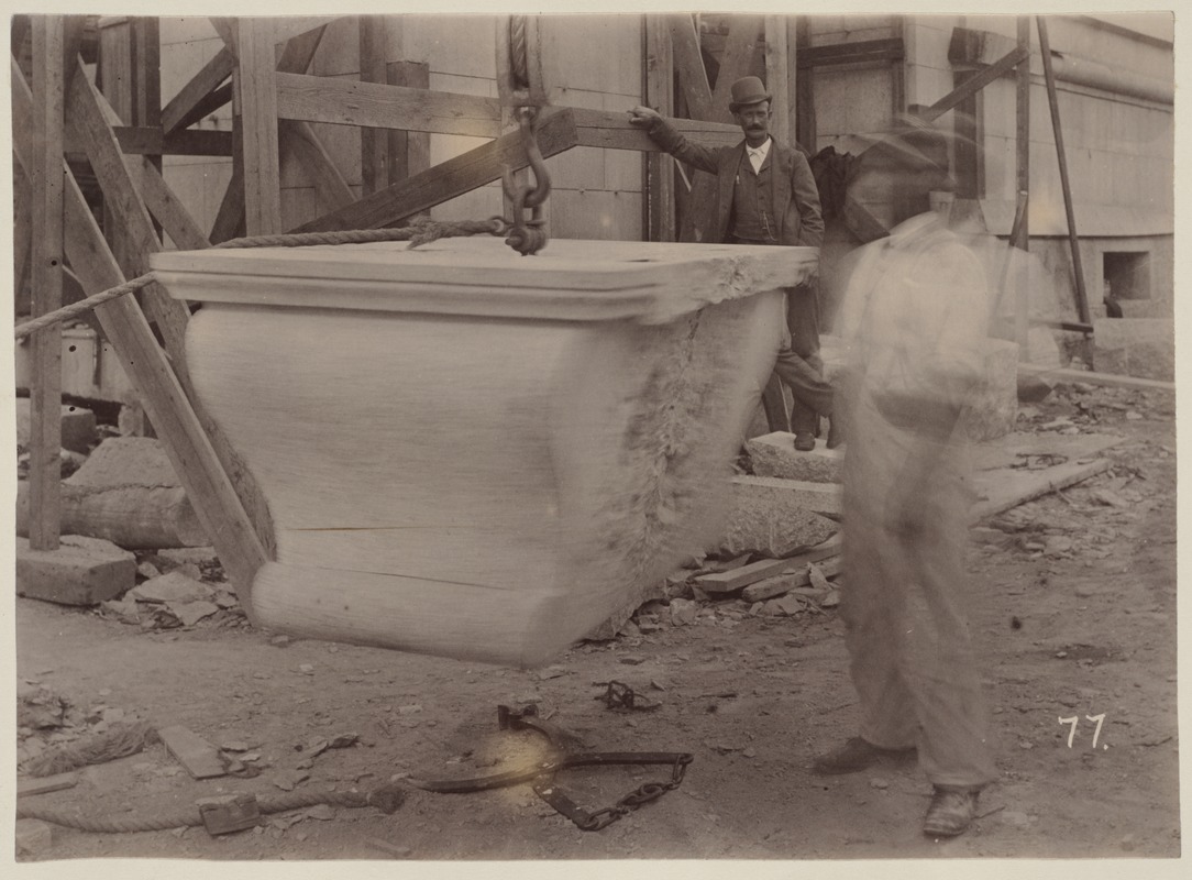 Keystone of Dartmouth Street Entrance arch, construction of the McKim Building