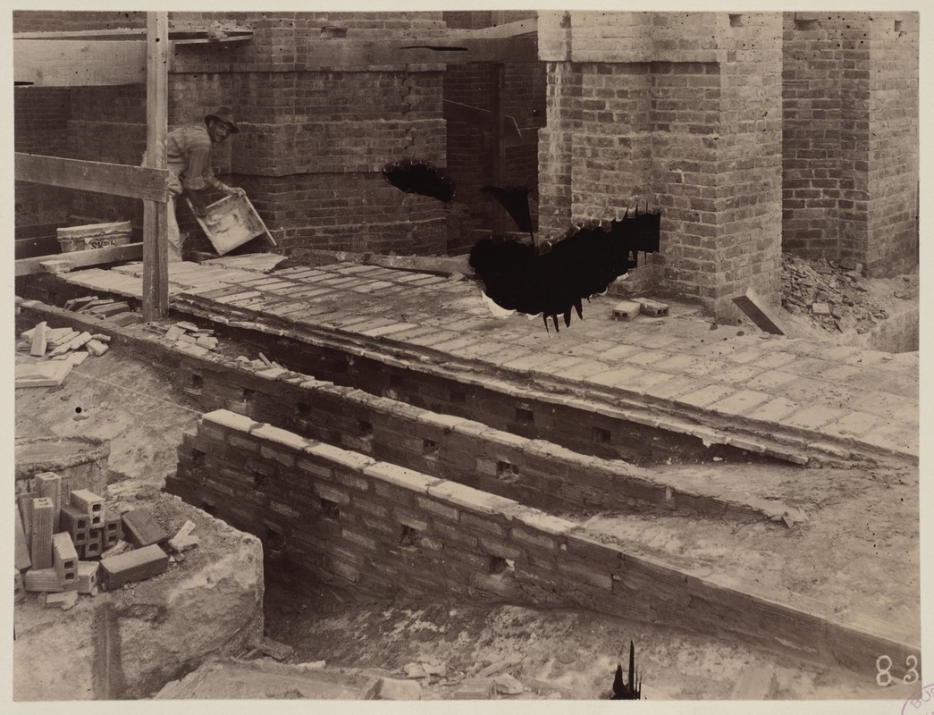 Supporting partitions for floor over completed Guastavino tile vaults, construction of the McKim Building