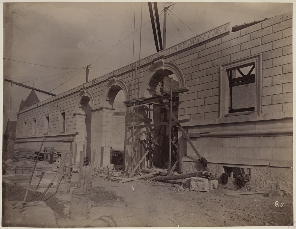 Boylston Street entrance and exterior wall along Boylston Street, construction of the McKim Building