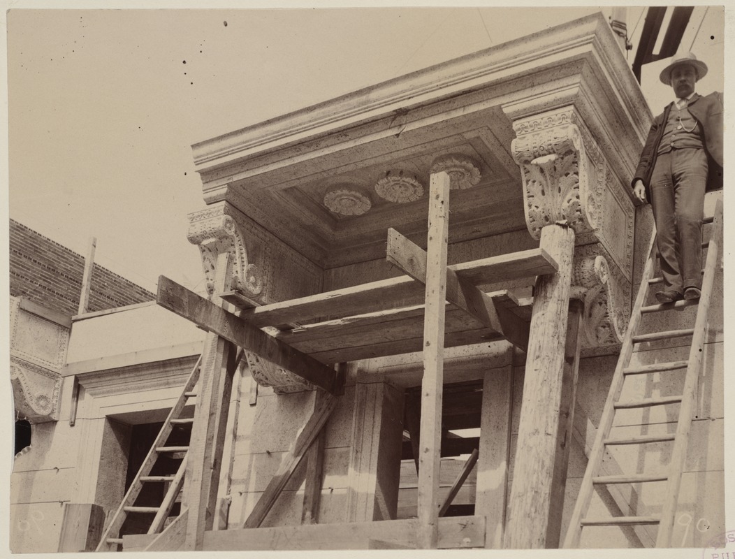 Courtyard balcony stone in place, construction of the McKim Building