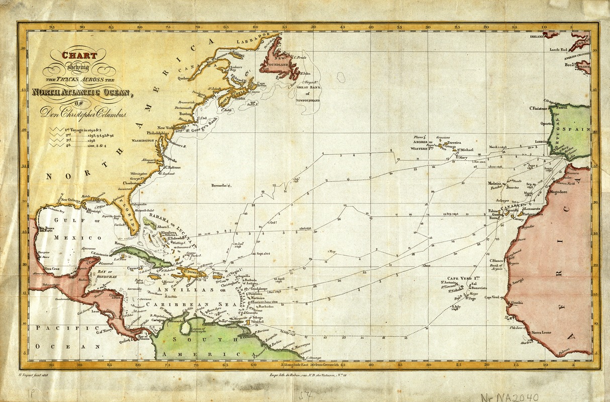 Chart shewing the tracks across the North Atlantic Ocean of Don Christopher Columbus
