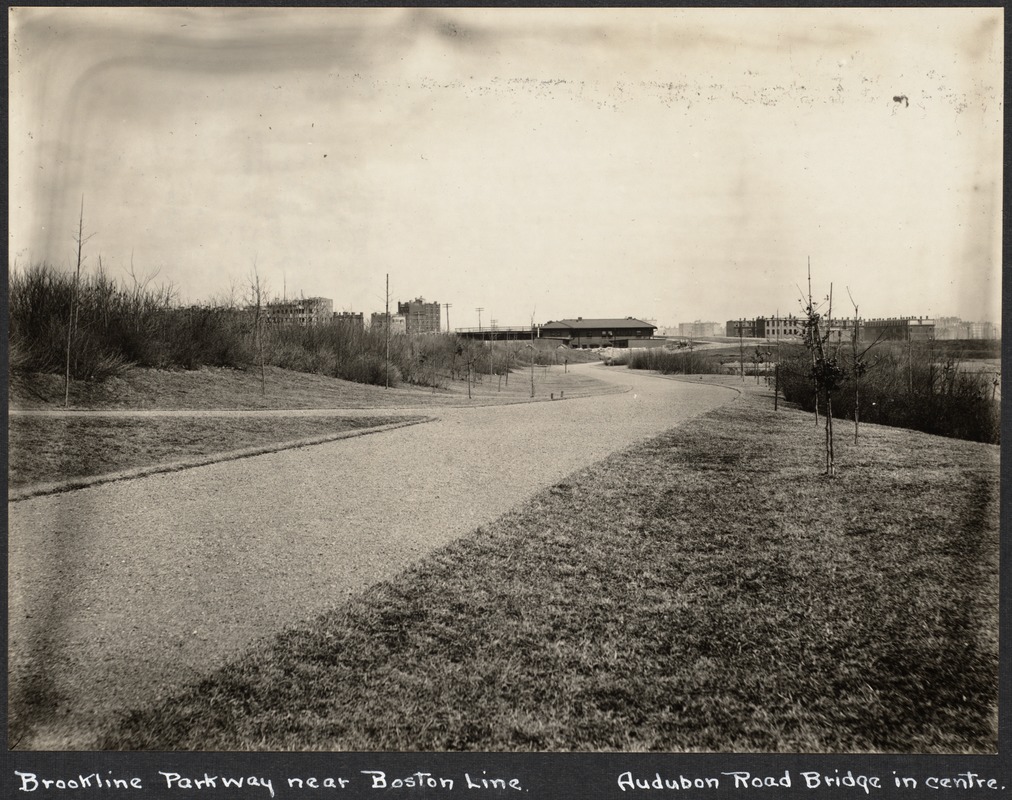 Brookline Parkway near the Boston line. Audubon Rd Bridge in center