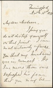 Emily Tennyson autograph letter signed to Mrs. Gatty, Farringford, [Isle of Wight], 18 November 1858