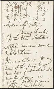 Emily Tennyson autograph letter signed to Mrs. Gatty, Farringford, [Isle of Wight], 9 May [1859?]