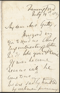 Emily Tennyson autograph letter signed to Mr. Gatty, Farringford, [Isle of Wight], 19 July 1859