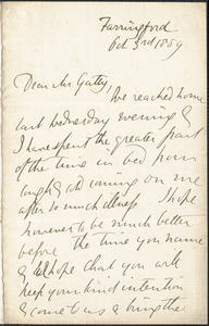 Emily Tennyson autograph letter signed to Mr. Gatty, Farringford, [Isle of Wight], 3 October 1859