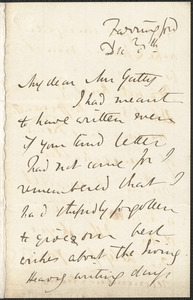 Emily Tennyson autograph letter signed to Mrs. Gatty, Farringford, [Isle of Wight], [8 December 1859?]