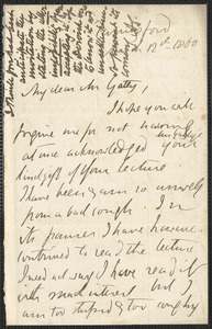 Emily Tennyson autograph letter signed to Mr. Gatty, Farringford, [Isle of Wight], 12 March 1860