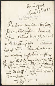Emily Tennyson autograph letter signed to Mrs. Gatty, Farringford, [Isle of Wight], 24 March 1860