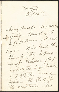 Emily Tennyson autograph letter signed to Mrs. Gatty, Farringford, [Isle of Wight], 24 April [1860?]