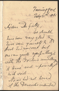 Emily Tennyson autograph letter signed to Dr. Gatty, Farringford, [Isle of Wight], 21 February 1861