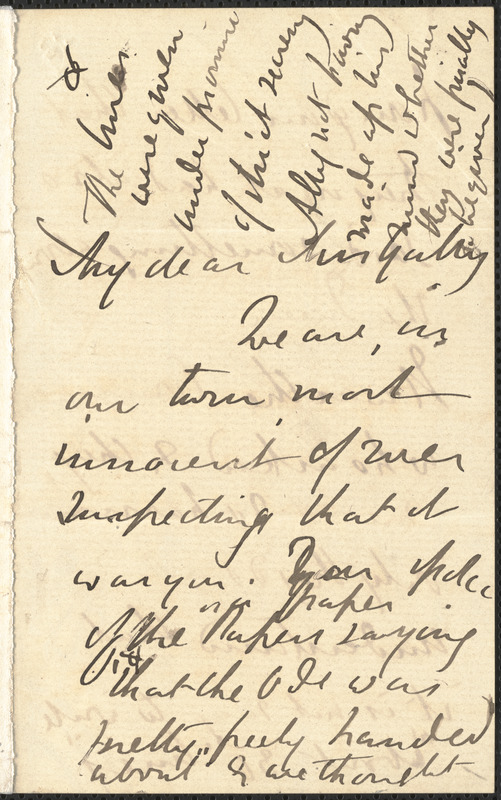 Emily Tennyson autograph letter signed to Mrs. Gatty, Farringford, [Isle of Wight], 21 December 1861