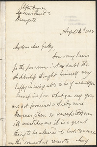 Emily Tennyson autograph letter signed to Mrs. Gatty, Clifton House, Queen's Parade, Harrogate, 14 August 1863