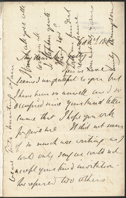 Emily Tennyson autograph letter signed to Mrs. Gatty, Farringford, Isle of Wight, 1 October 1863