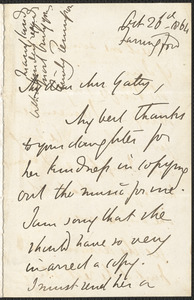Emily Tennyson autograph letter signed to Mrs. Gatty, Farringford, [Isle of Wight], 26 October 1864