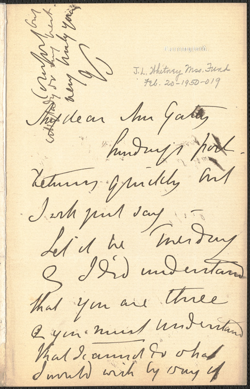 Emily Tennyson autograph letter signed to Mrs. Gatty, Farringford, [Isle of Wight], [December 1865?]