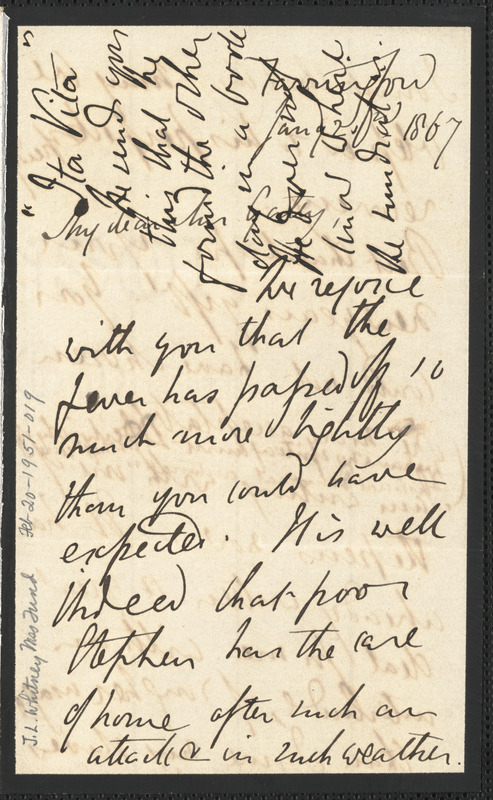 Emily Tennyson autograph letter signed to Mrs. Gatty, Farringford, [Isle of Wight], 2 January 1867