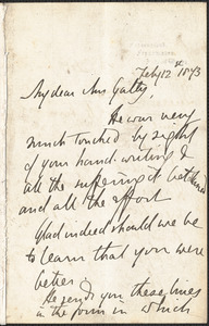 Emily Tennyson autograph letter signed to Mrs. Gatty, Farringford, Isle of Wight, 12 February 1873