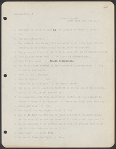 Sacco-Vanzetti Case Records, 1920-1928. Defense Papers. Materials re: Orciani, Boda, Coacci, Carbonieri, Bostock, Manning, Ray: Examination of Joseph Ventolo, December 24, 1920. Box 5, Folder 49, Harvard Law School Library, Historical & Special Collections