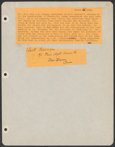 Sacco-Vanzetti Case Records, 1920-1928. Defense Papers. Materials re: Orciani, Boda, Coacci, Carbonieri, Bostock, Manning, Ray: Typed paragraph re: E.C. Jenney's recollection of deportation of Coacci, March 20, 1921. Box 5, Folder 51, Harvard Law School Library, Historical & Special Collections