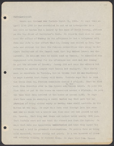Sacco-Vanzetti Case Records, 1920-1928. Defense Papers. Materials re: Orciani, Boda, Coacci, Carbonieri, Bostock, Manning, Ray: Typed notes of F.H. Moore re: Ventolo, March 31, 1921. Box 5, Folder 54, Harvard Law School Library, Historical & Special Collections