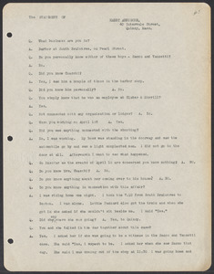 Sacco-Vanzetti Case Records, 1920-1928. Defense Papers. Materials re: Orciani, Boda, Coacci, Carbonieri, Bostock, Manning, Ray: Statement of Harry Arrigone, April 27, 1921. Box 5, Folder 58, Harvard Law School Library, Historical & Special Collections