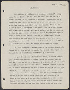 Sacco-Vanzetti Case Records, 1920-1928. Defense Papers. Materials re: Orciani, Boda, Coacci, Carbonieri, Bostock, Manning, Ray: Dictation by R. Reid re: R. Orciani, May 14, 1921. Box 5, Folder 61, Harvard Law School Library, Historical & Special Collections