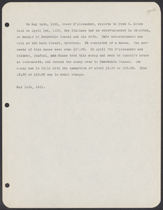 Sacco-Vanzetti Case Records, 1920-1928. Defense Papers. Materials re: Orciani, Boda, Coacci, Carbonieri, Bostock, Manning, Ray: One paragraph re: report of Rocco D'Alesandro, May 14, 1921. Box 5, Folder 62, Harvard Law School Library, Historical & Special Collections