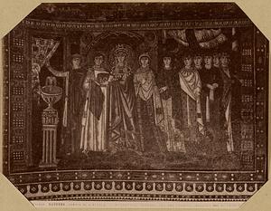 Ravenna. Templo di S. Vitale. L'imperatrice Teodora col suo seguito. (Mosaico del VI. secolo)
