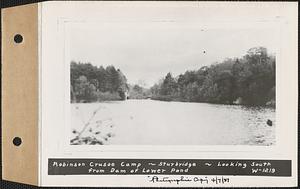 Robinson Crusoe Camp, looking south from dam of lower pond, Sturbridge, Mass., Apr. 7, 1937