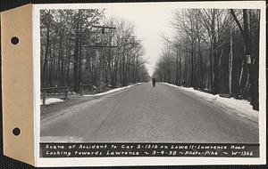 Scene of accident on Lowell-Lawrence road (S1310), Tewksbury, Mass., Mar. 4, 1938