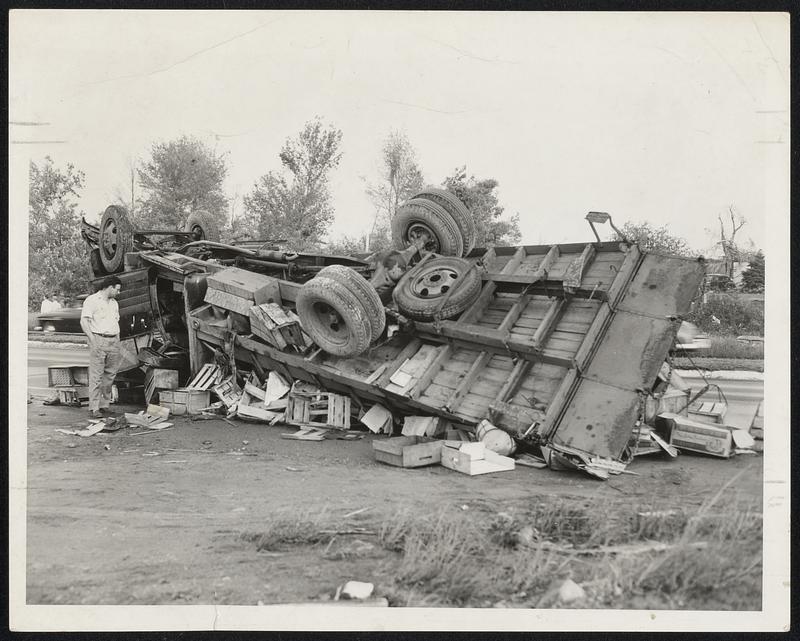 The Tornado Caught This Truck on the Worcester turnpike (Route 9) in Shrewsbury, and blew it upside down beside the highway.