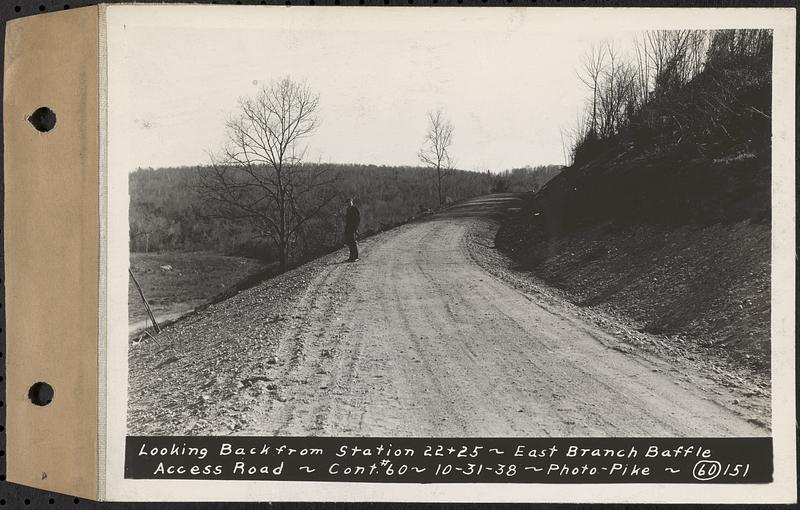 Contract No. 60, Access Roads to Shaft 12, Quabbin Aqueduct, Hardwick and Greenwich, looking back from Sta. 22+25, Greenwich and Hardwick, Mass., Oct. 31, 1938