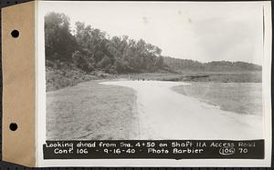 Contract No. 106, Improvement of Access Roads, Middle and East Branch Regulating Dams, and Quabbin Reservoir Area, Hardwick, Petersham, New Salem, Belchertown, looking ahead from Sta. 4+50 on Shaft 11A access road, Belchertown, Mass., Sep. 16, 1940