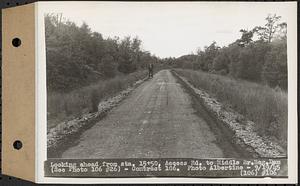 Contract No. 106, Improvement of Access Roads, Middle and East Branch Regulating Dams, and Quabbin Reservoir Area, Hardwick, Petersham, New Salem, Belchertown, looking ahead from Sta. 15+50, access road to Middle Branch Regulating Dam, Belchertown, Mass., Sep. 19, 1945