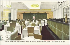This is just one of the nine private rooms at the Stork Club, capacity 25 to 500