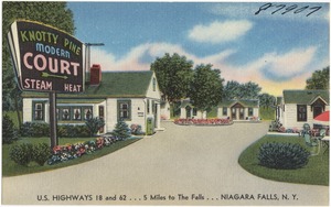 Knotty Pine Modern Court. U.S. Highways 18 and 62, 5 miles to the falls, Niagara Falls, N. Y.