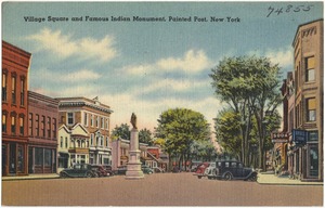Village Square and famous Indian monument, Painted Post, New York