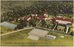 Air view of the Lash Hotel, Parksville, Sullivan County, New York