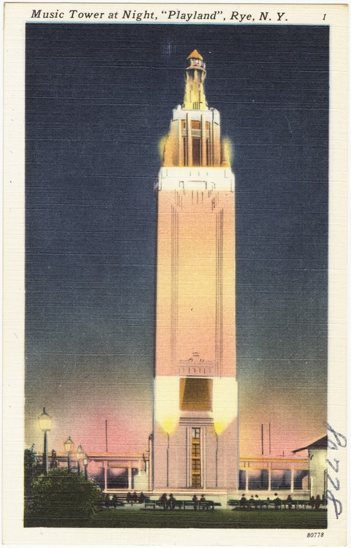 Music tower at night, "Playland", Rye, N. Y.