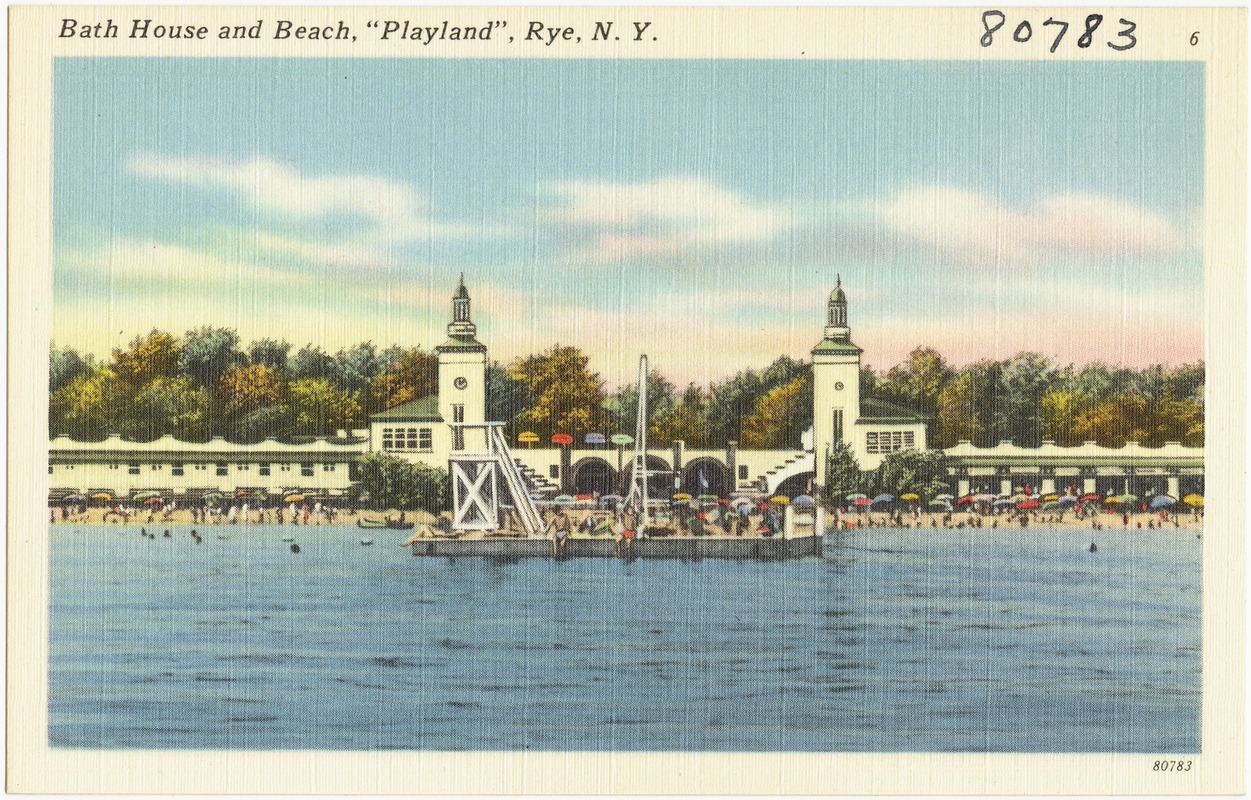 Bath house and beach, "Playland", Rye, N. Y.