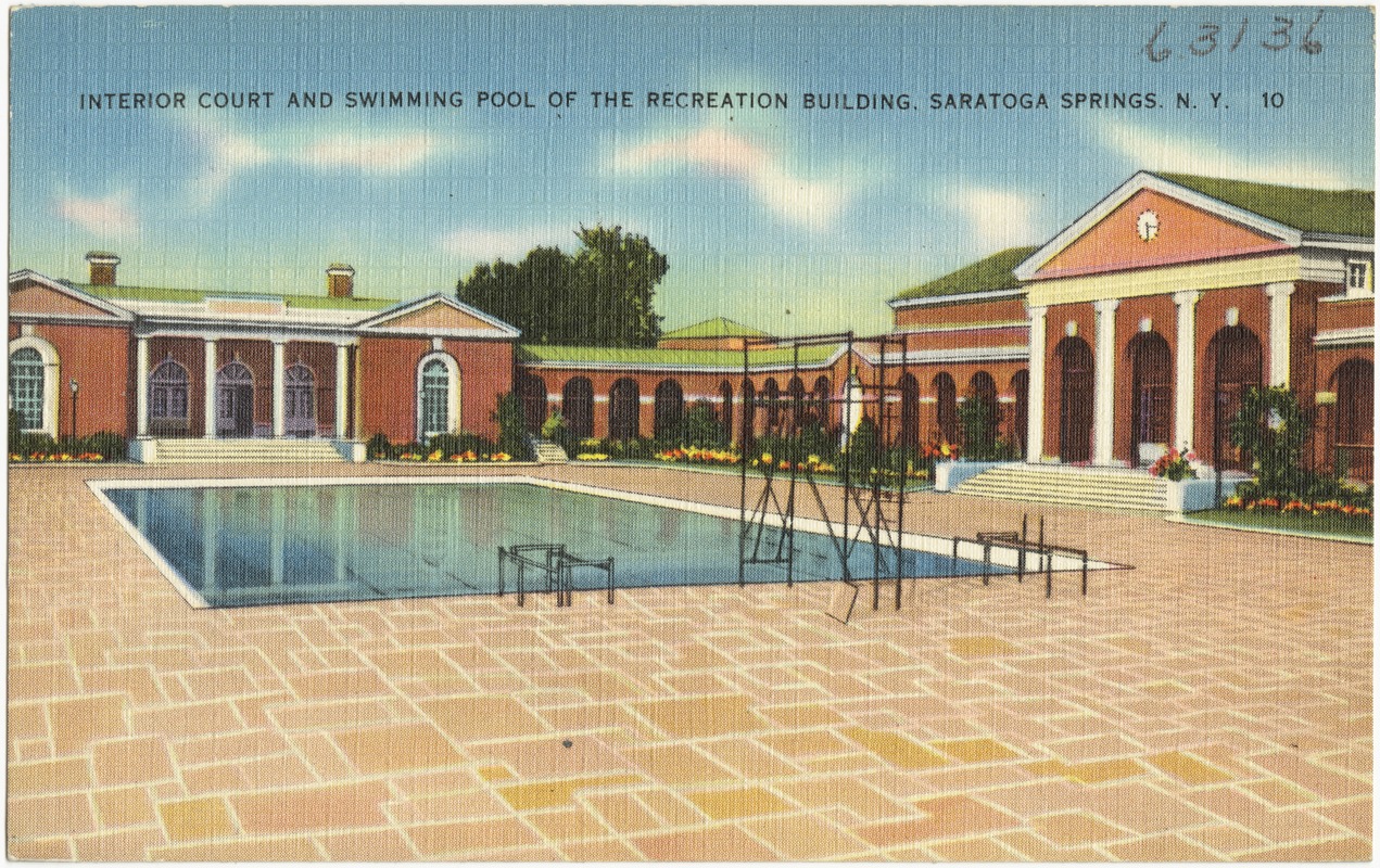 Interior court and swimming pool of the recreation building, Saratoga Springs, N. Y.