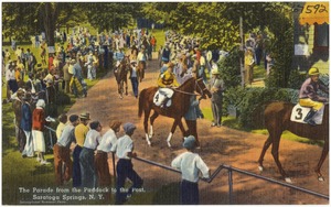 The parade from the paddock to the post, Saratoga Springs, N. Y.