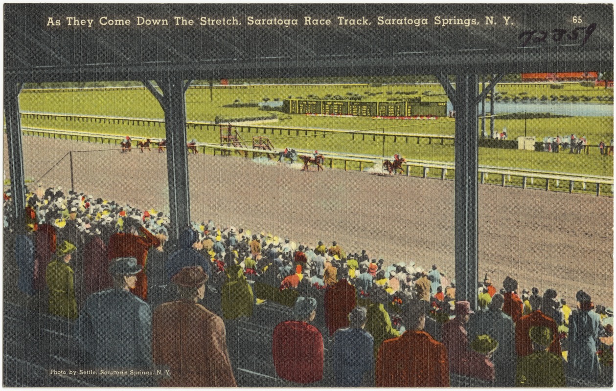 As they come down the stretch, Saratoga Race Track, Saratoga Springs, N. Y.