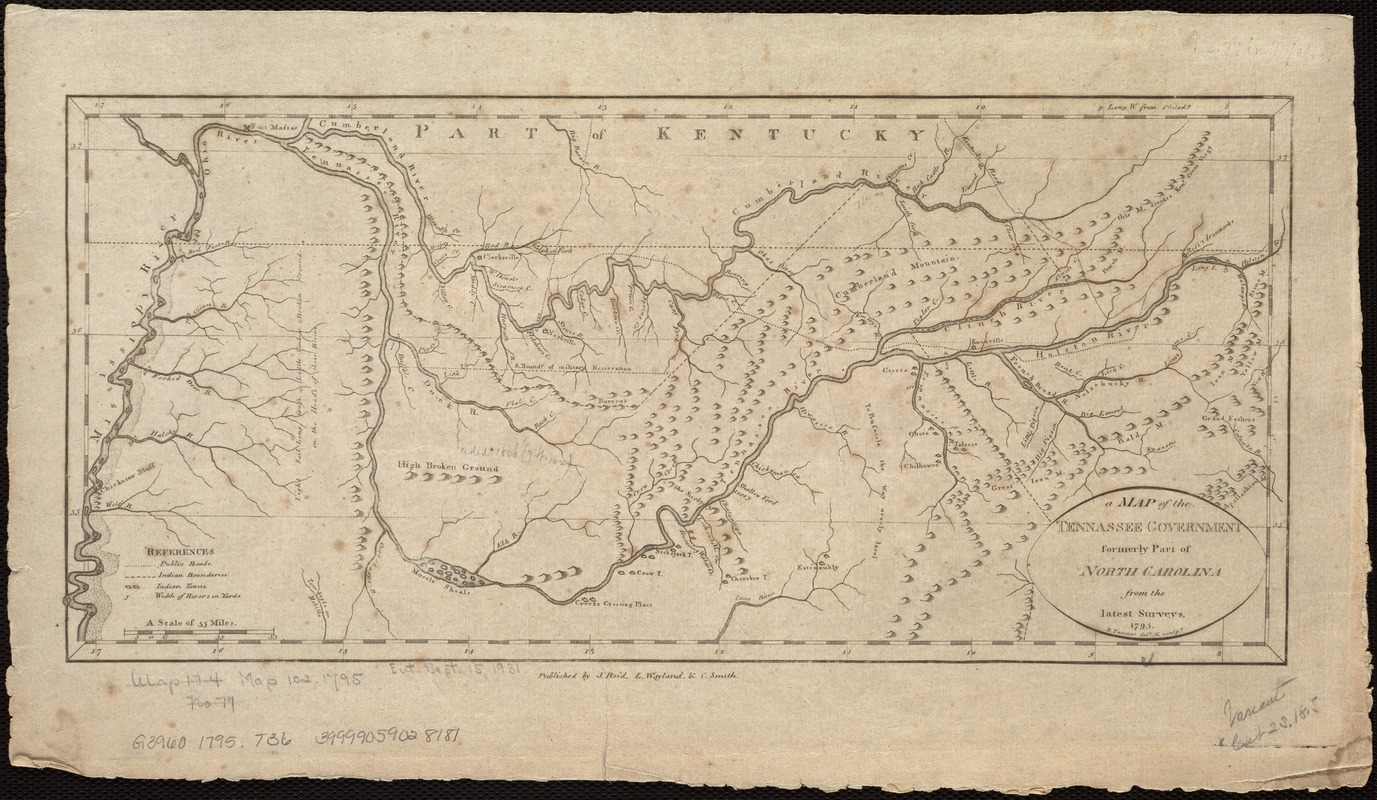 A map of the Tennassee Government formerly a part of North Carolina from the latest surveys