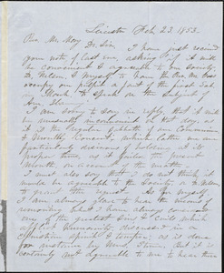 Letter from Andrew Clark Denison, Leicester, [Mass.], to Samuel May, Jr., Feb. 23, 1853