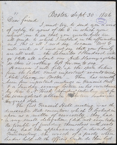 Letter from Francis Jackson, Boston, [Mass.], to William Lloyd Garrison, Sept[ember] 30 1846