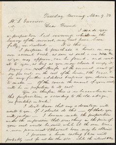 Letter from Francis Jackson, [Place of publication not identified], to William Lloyd Garrison, Mar[ch]. 9. [18]'52